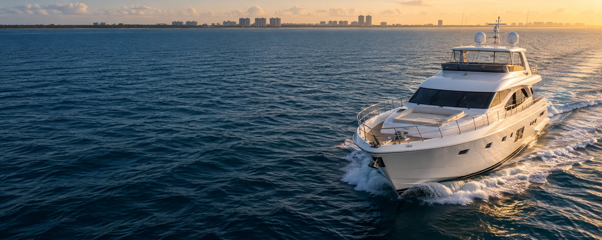 Illustrative motor yacht underway on coastal waters